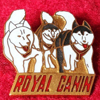 SUPER PIN'S CHIENS "HUSKY" Pour La MARQUE "ROYAL CANIN En Email Grand Feu Base Or, Signé OPUS, Format 2,7X3cm - Tiere