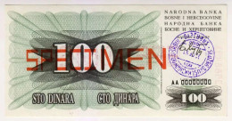 1992 Bosnia Specimen 100 Dinara Handstamp UNC AA00000000 Paper Money Banknotes4 - Fictifs & Spécimens
