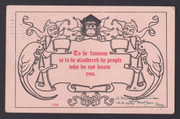Vintage Postcard, To Be Famous Is To Be Slandered By People Who Do Not Know You. - Monkeys