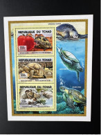 Tchad Chad 2015 Mi. 2730 - 2732 M/S Feuillet Kleinbogen Tortue Turtle Schildkröte Testudo Sulcata Reptile Reptilien - Tschad (1960-...)