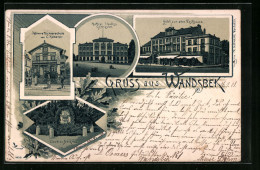 Lithographie Hamburg-Wandsbek, Matthias Clausius-Gymnasium, Höhere Töchterschule, Hotel Zum Alten Posthause - Wandsbek