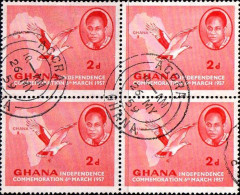Ghana Poste Obl Yv:  10 Mi: Président Nkrumah Bloc De 4 (TB Cachet à Date) - Ghana (1957-...)
