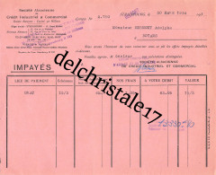90 0017 BELFORT 1934 Sté Alsacienne De Crédit Industriel & Commercial Siège Strasbourg à M. Adolphe BERMONT - Bank & Versicherung