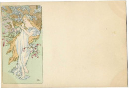 CPA ILLUSTRATEUR MUCHA ART NOUVEAU LE PRINTEMPS JEUNE FEMME A LA LYRE MUSICIENNE - Mucha, Alphonse