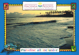 PUERTO PLATA BEACH, PALM TREES, FISH, BIRD ILLUSTRATION, LANDSCAPE, POSTCARD, DOMINICAN REPUBLIC - Dominikanische Rep.
