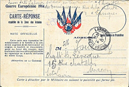 A499 - CARTE POSTALE REPONSE EN FRANCHISE MILITAIRE OBLITEREE LANGRES DU 21/010/14 - Brieven En Documenten