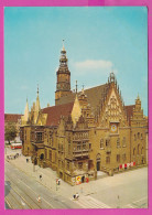 313642 / Poland - Wrocław City - Ratusz Z XIII-XVI Wieku Town Hall Building Bus People Railway Clock PC Postcard AK - Polonia