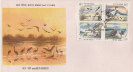 Waterbirds, Block Of 4, Withdrawn Issue, High Cv, FDC, INDIA, 1994. Rare. - Briefe U. Dokumente
