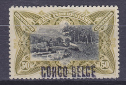 Belgian Congo 1909 Mi. 6 II, 50c. Eisenbahnbrücke über Den M'pozo Surchargé Overprint 'CONGO BELGE.', MNG(*) (2 Scans) - Unused Stamps
