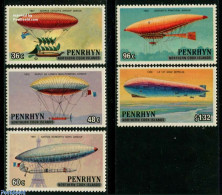 Penrhyn 1983 Aviation, Overprints 5v (ISLANDS), Mint NH, Transport - Balloons - Zeppelins - Luchtballons
