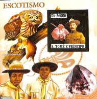 Sao Tome/Principe 2006 Scouting S/s, Gold, Imperforated, Mint NH, Nature - Sport - Orchids - Owls - Scouting - Sao Tome En Principe