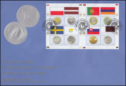 UNO Wien 530-537 Flaggen Und Münzen: Kleinbogen Auf Schmuck-FDC WIEN 2008 - Münzen