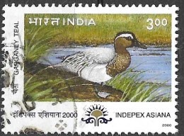 INDIA - 2000 - UCCELLI - GARGANEY TEAL (INDEPEX ASIANA) - 3,00 R - USATO (YVERT 1529 -MICHEL 1763) - Ducks