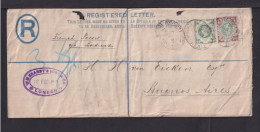 1889, 1 Sh. Und 4 P. Auf Einschreib-Ganzsache Ab London Nach ARGENTINIEN - Covers & Documents
