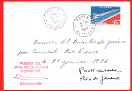 (RECTO / VERSO) CONCORDE - PREMIER VOL PARIS RIO DE JANEIRO LE 21 JANVIER 1976 - CACHET PARIS AVIATION & AEROPORT RIO - Concorde