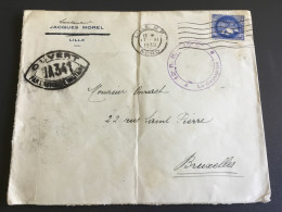 France Lettre 1939 Lille Bruxelles Censure Controle Postal Militaire - Lettres & Documents