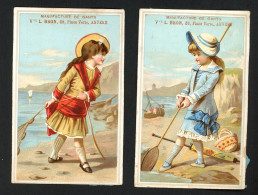 2 Chromos Litho - Vve L. Bron, Manufacture De Gants, 28 Place Verte - Anvers - Fillette à La Plage - Voir Scans - Sonstige & Ohne Zuordnung