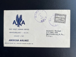 CANADA NEWFOUNDLAND 1947 COVER FIRST FLIGHT GANDER TO NEW TORK 01-01-1947 - 1908-1947