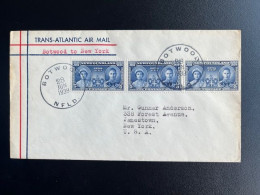 CANADA NEWFOUNDLAND 1939 COVER FIRST FLIGHT BOTWOOD TO NEW YORK 28-06-1939 - 1908-1947