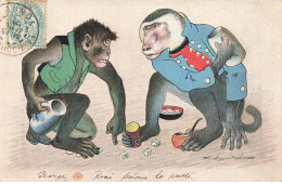SINGES #FG56248 COUPLE DE SINGES HUMANISES JOUENT AU DES PAR ILLUSTRATEUR - Monkeys