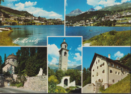 St. Moritz , Schiefer Turm, Segantini Museum, Piz Motitz-piz Albana-Piz Julier. Mehrbildkarte - St. Moritz