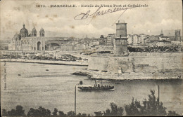 CPA Marseille Entree Du Vieux Port Et Cathedrale - Oude Haven (Vieux Port), Saint Victor, De Panier