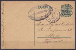EP CP Poskarte 5pf Surch. 5c Vert (OC2) Càd Relais *DOCHAMPS* /4 I 1916 Pour MONS - Cachet Censure Allemande - Occupazione Tedesca