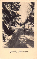 A219 New Year Greetings 1948 Passepartout Snow Path Forest Vintage Postcard - Sonstige & Ohne Zuordnung