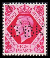 1937-1939. England. Georg VI. EIGHT PENCE. With Perfin B, B K.  (Michel 208) - JF560924 - Used Stamps