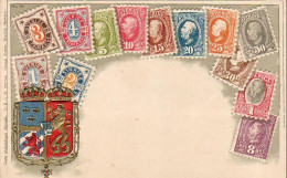SVERIGE   Les Timbres De Suède  Carte Gaufrée Très Bon état - Timbres (représentations)
