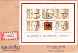 Germany Registered FDC 1982 Bundespräsidenten Der Bundesrepublik Deutschland Souvenir Sheet. Postal Weight 0,04 Kg. Plea - 1981-1990