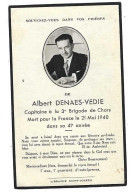 Image Mortuaire, Capitaine  3 ème Brigade Chars, Albert Denaes - Vedie, Mort Pour La France, 21/05/1940 - Devotion Images