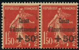 FRANCE - N°277+277a - +50C SUR 1F50C ROUGE PAIRE SEMEUSE DONT 1 EX. C DE CAISSE AU DESSUS DE T - NEUVE SANS CHARNIERE - Unused Stamps