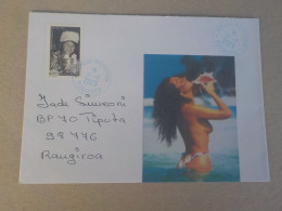 A SAISIR - POLYNESIE FSE TAHITI - VAHINE DENUDEE - PIN UP =  ENVELOPPE TIMBREE - CACHET POSTAL BLEU TIPUTA TUAMOTU - Brieven En Documenten