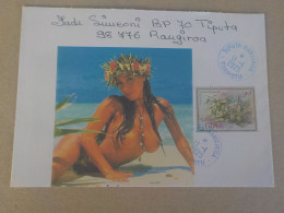 A SAISIR - POLYNESIE FSE TAHITI - VAHINE DENUDEE - PIN UP =  ENVELOPPE TIMBREE - CACHET POSTAL BLEU TIPUTA TUAMOTU - Brieven En Documenten