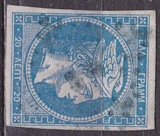GREECE Dotted Cancellation 53 On 1867-69 Large Hermes Head Cleaned Plates Issue 20 L Blue Vl. 39 - Gebruikt