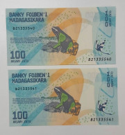 MADAGASIKARA BANKNOTES 2017 100 Ariary X 2Pcs Consecutive S/N B21335540-41 UNC - Madagascar