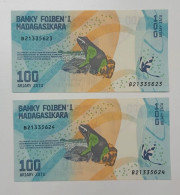 MADAGASIKARA BANKNOTES 2017 100 Ariary X 2Pcs Consecutive S/N B21335623-24 UNC - Madagascar