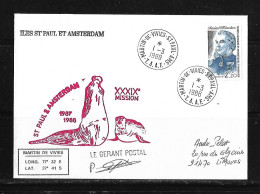 24 -Y&T PO128 Amiral Mouchez Sur Pli Du 1.3.1988 St-Paul-AMS - 34ème Mission Signé Le Gérant Postal. - Covers & Documents