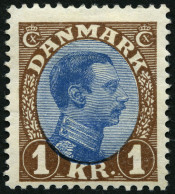 DÃNEMARK 128 *, 1922, 1 Kr. Braun/blau, Type I (Facit 161a), Falzreste, Pracht, Facit 600.- Skr. - Gebraucht