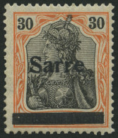SAARGEBIET 10yI *, 1920, 30 Pf. Dkl`rotorange/schwarz Auf OrangeweiÃ, Type I, Falzreste, Ein Kurzer Zahn Sonst Pracht, - Andere & Zonder Classificatie