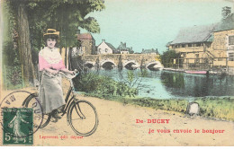 50 DUCEY #FG59437 JE VOUS ENVOIE UN BONJOUR FEMME A VELO BICYCLETTE - Ducey
