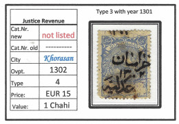 Persia - Persien - Iran; 1 Chahi, Justice Revenue, Type 4 With Year 13012, Ovpt. KHORANSAN 1302, Type 4 - Iran
