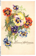 AGXP3-0124-FETE - Heureux Anniversaire - Fleurs Et Fer A Cheval - Geburtstag