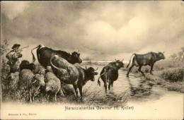 Delcampe - AGRICULTURE - Carte Postale Suisse - Représentation D'un Gardien D'un Troupeau De Vaches Et De Moutons - L 170643 - Veeteelt