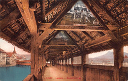A040 Switzerland Luzern Kapellbruecke Bridge Paintings Vintage Postcard - Lucerna