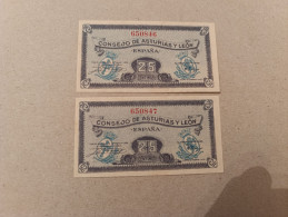 Pareja Correlativa, 25 Centimos, Banco España (Asturias Y León), Sc/plancha - 25 Pesetas
