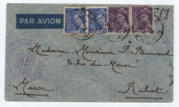 MERCURE 10CX2+40CX2 LETTRE FM AVION HAUTEVILLE AIN 1942 POUR LE MAROC + SALLES MILITAIRES - 1938-42 Mercure