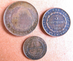 3 Pièces De Sardaigne 1 Centesimo – 3 Centesimi Et 5 Centesimi 1826 Carlo Felice - Piamonte-Sardaigne-Savoie Italiana