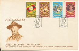 Zimbabwe FDC 21-7-1982 75th Anniv. Of World Scouting And 125 Anniv. Lord Baden-Powel Complete Set Of 4 With Cachet - Storia Postale